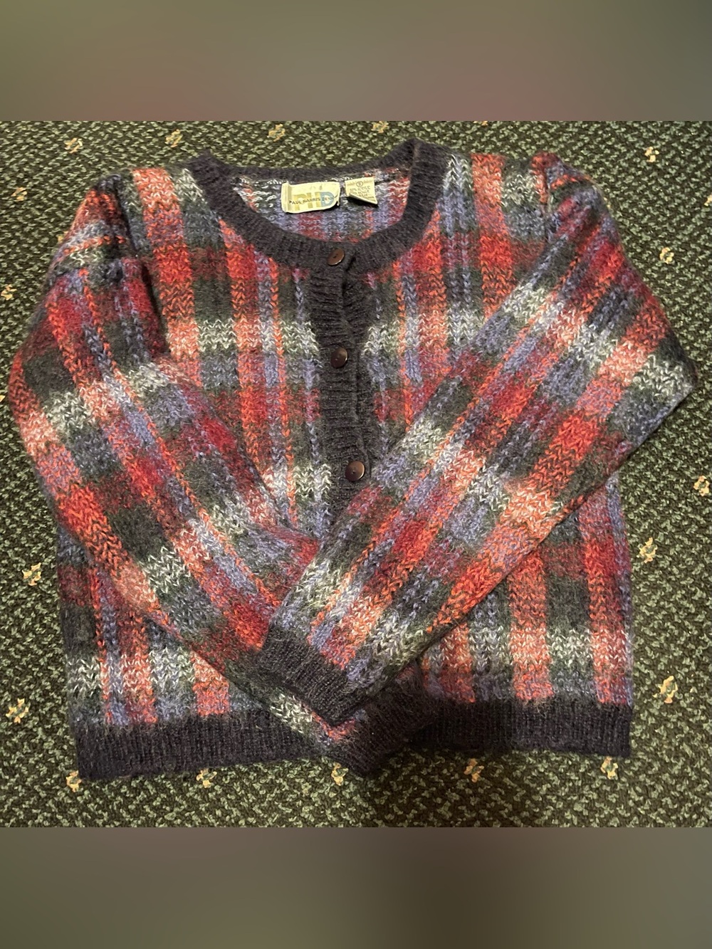 Vintage Women’s Multicolor plaid mohair Cardigan Sweater